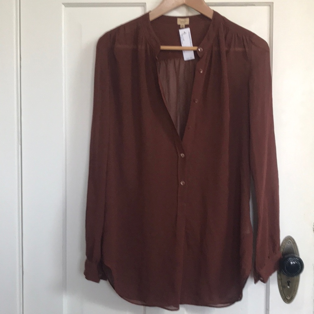100% silk Talula Babaton rust coloured blouse